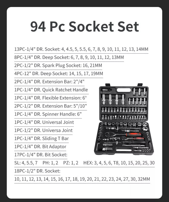 Socket wrench set 94 parts